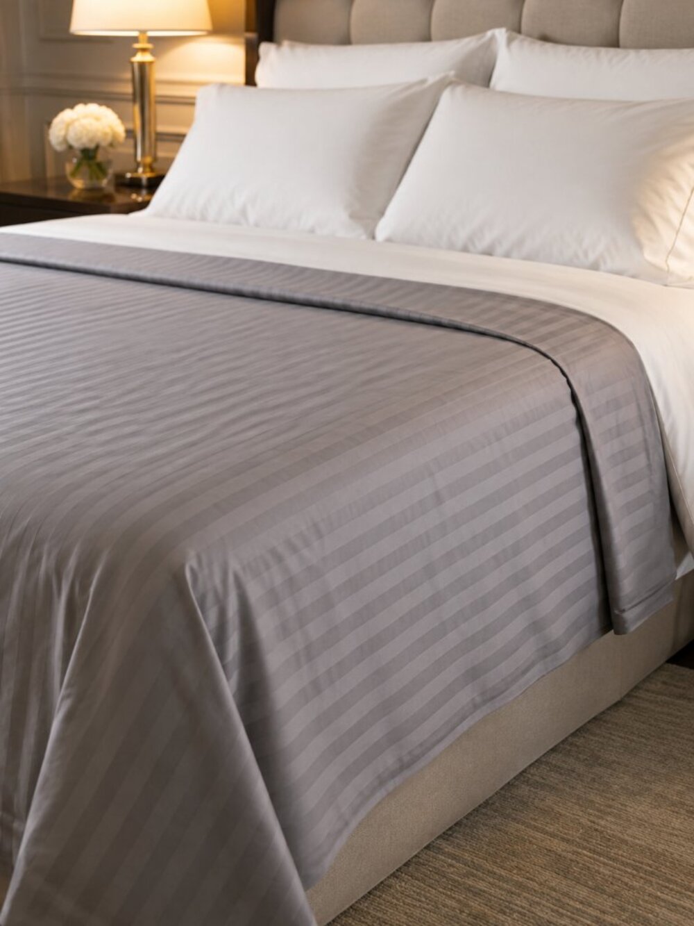 Wamsutta PimaCott King Flat Sheet Gray Damask Stripe 500TC 100% Pima Cotton
